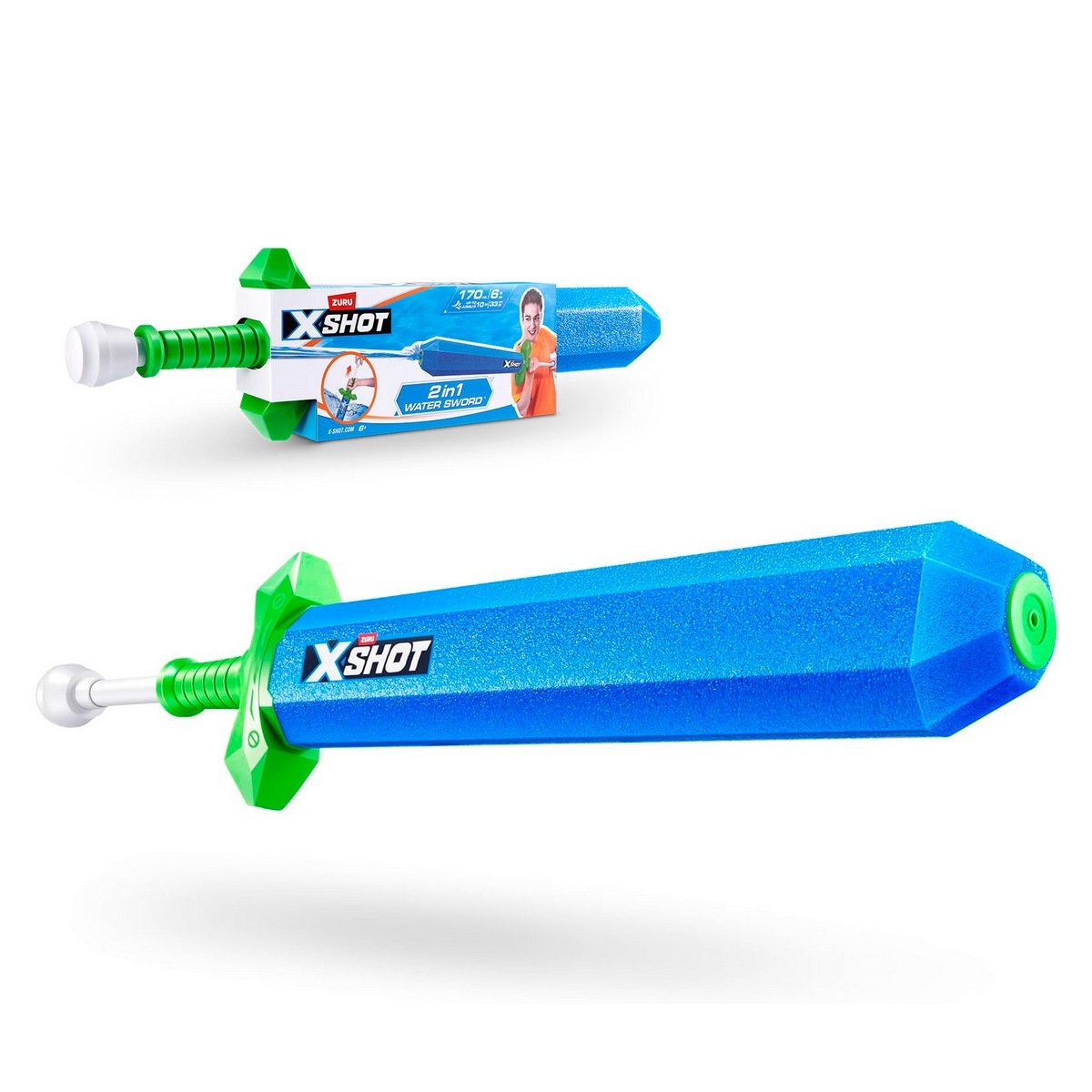 Lanzador espada de agua X-Shot azul y verde con diseño 2 en 1